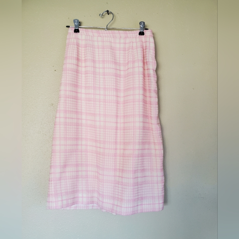 Midi Vintage Sheath Skirt, Darlene Co-ordinates, Pink and White plaid.